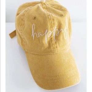 HAPPY SCRIPT EMBROIDERED BASEBALL CAP YELLOW